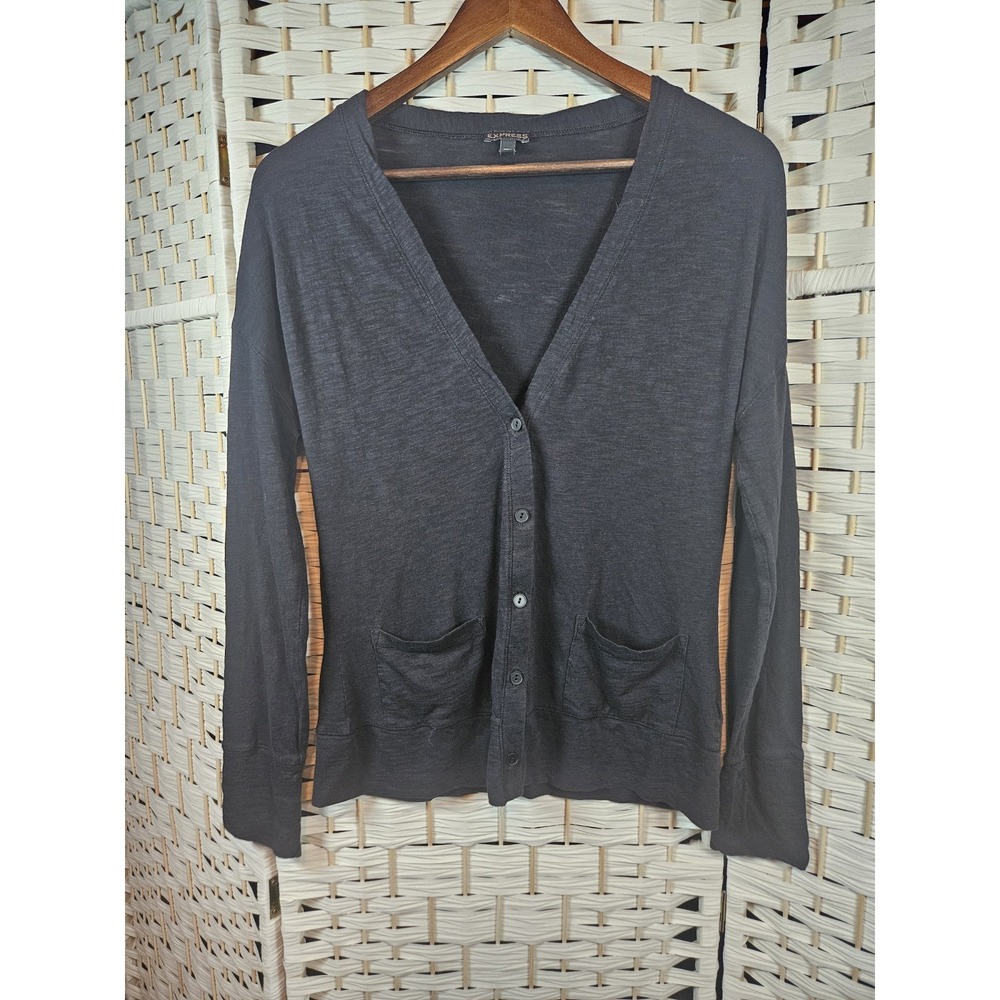 Express Womens Small Semisheer Black Button Up Lightweight Cardigan Sweater Goth